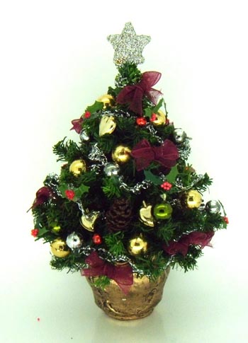 Burgundy Bows Dollshouse Miniature Christmas Tree